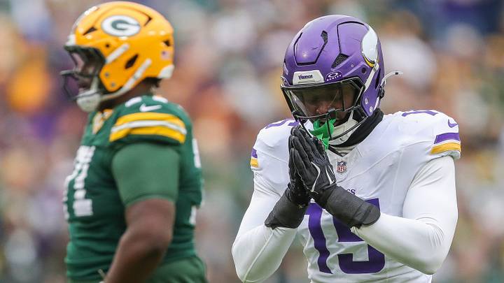 Minnesota Vikings linebacker Dallas Turner (15) celebrates after sacking Green Bay Packers quarterback Jordan Love on Sunday, November 23, 2025, at Lambeau Field in Green Bay, Wis.
Tork Mason/USA TODAY NETWORK-Wisconsin Minnesota Vikings linebacker Dallas Turner (15) celebrates after sacking Green Bay Packers quarterback Jordan Love on Sunday, November 23, 2025, at Lambeau Field in Green Bay, Wis.
Tork Mason/USA TODAY NETWORK-Wisconsin