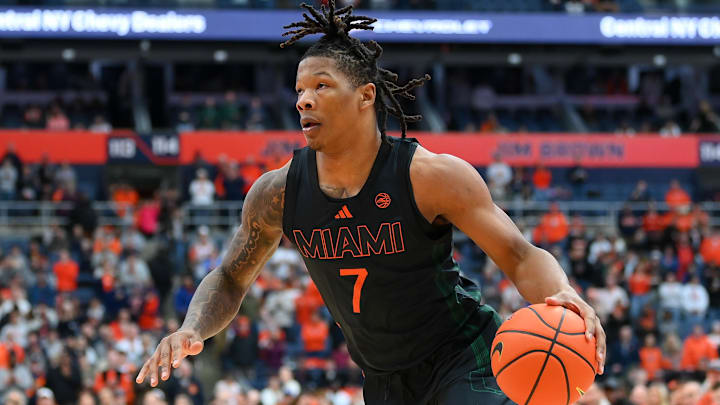 Jan 24, 2026; Syracuse, New York, USA; Miami Hurricanes forward Shelton Henderson (7) drives during the first half against the Syracuse Orange at the JMA Wireless Dome. Mandatory Credit: Rich Barnes-Imagn Images Jan 24, 2026; Syracuse, New York, USA; Miami Hurricanes forward Shelton Henderson (7) drives during the first half against the Syracuse Orange at the JMA Wireless Dome. Mandatory Credit: Rich Barnes-Imagn Images