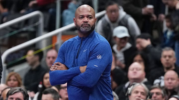 Nov 15, 2024; Toronto, Ontario, CAN; Detroit Pistons head coach J.B. Bickerstaff watches the play against the Toronto Raptors during the fourth quarter at Scotiabank Arena. Mandatory Credit: Nick Turchiaro-Imagn Images