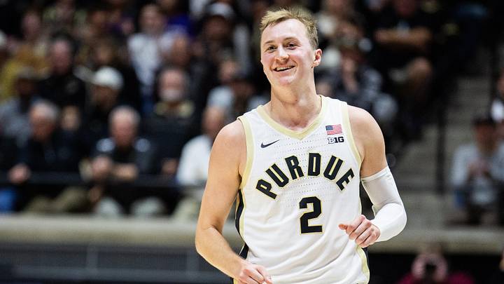 Purdue Boilermakers guard Fletcher Loyer (2) smiles after a made basket.