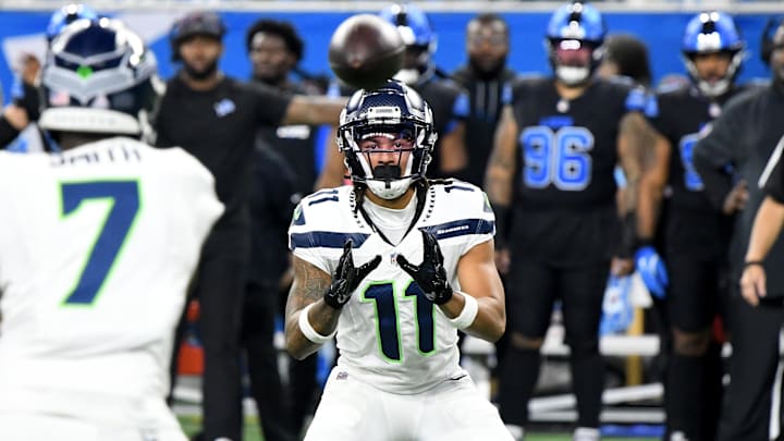 Seattle Seahawks wide receiver Jaxon Smith-Njigba catches a pass against the Detroit Lions.
