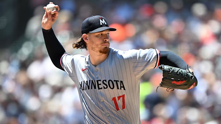Jun 28, 2025; Detroit, Michigan, USA; Minnesota Twins starting pitcher Bailey Ober (17) throws a pitch against the Detroit Tigers in the first inning at Comerica Park. Jun 28, 2025; Detroit, Michigan, USA; Minnesota Twins starting pitcher Bailey Ober (17) throws a pitch against the Detroit Tigers in the first inning at Comerica Park.
