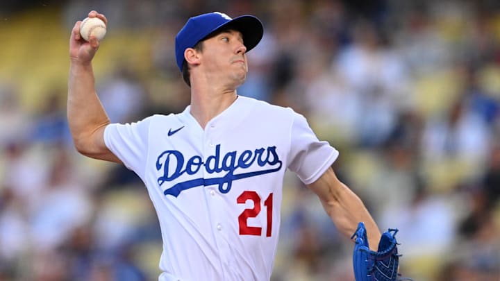 May 13, 2022; Los Angeles, California, USA; Los Angeles Dodgers starting pitcher Walker Buehler (21) pitches in the second inning against the Philadelphia Phillies at Dodger Stadium. Mandatory Credit: Jayne Kamin-Oncea-Imagn Images May 13, 2022; Los Angeles, California, USA; Los Angeles Dodgers starting pitcher Walker Buehler (21) pitches in the second inning against the Philadelphia Phillies at Dodger Stadium. Mandatory Credit: Jayne Kamin-Oncea-Imagn Images