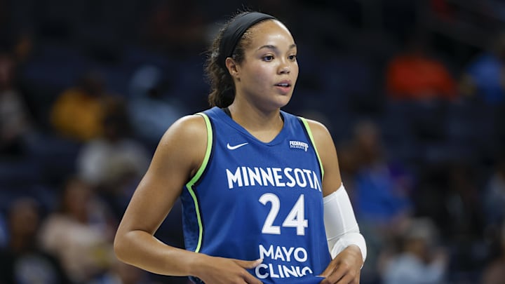 May 6, 2025; Chicago, IL, USA; Minnesota Lynx forward Napheesa Collier (24) looks on during the first half of a WNBA pre-season game against the Chicago Sky at Wintrust Arena. Mandatory Credit: Kamil Krzaczynski-Imagn Images May 6, 2025; Chicago, IL, USA; Minnesota Lynx forward Napheesa Collier (24) looks on during the first half of a WNBA pre-season game against the Chicago Sky at Wintrust Arena. Mandatory Credit: Kamil Krzaczynski-Imagn Images