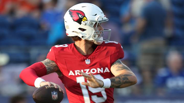 Aug 6, 2026; Canton, Ohio, USA; Arizona Cardinals quarterback Carson Beck (19) warms up before playing the the Carolina Panthers at Tom Benson Hall of Fame Stadium. Mandatory Credit: Charles LeClaire-Imagn Images Aug 6, 2026; Canton, Ohio, USA; Arizona Cardinals quarterback Carson Beck (19) warms up before playing the the Carolina Panthers at Tom Benson Hall of Fame Stadium. Mandatory Credit: Charles LeClaire-Imagn Images
