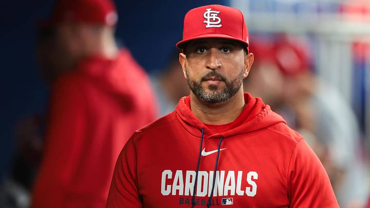 Apr 22, 2026; Miami, Florida, USA; St. Louis Cardinals manager Oliver Marmol (37) looks on against the Miami Marlins during the sixth inning at loanDepot Park. Mandatory Credit: Sam Navarro-Imagn Images