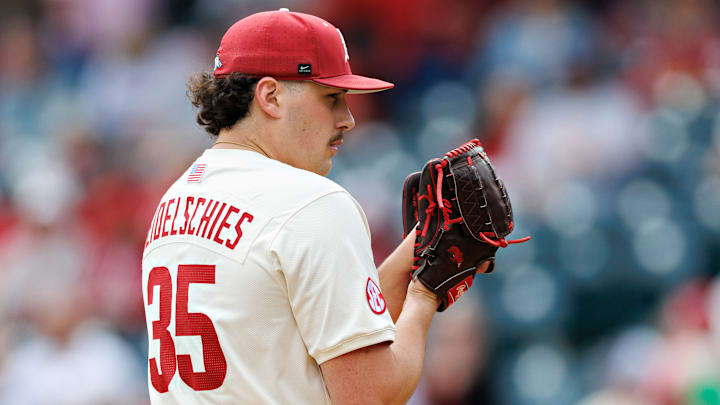 Landon Beidelschiers got the start for the Arkansas Razorbacks in Game 3 against Florida in Gainesville. 
