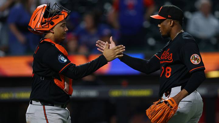 Sep 16, 2026; New York City, New York, USA; Baltimore Orioles pitcher Yennier Cano (78) celebrates with catcher Samuel Basallo (29) after the game against the New York Mets at Citi Field. Mandatory Credit: Vincent Carchietta-Imagn Images Sep 16, 2026; New York City, New York, USA; Baltimore Orioles pitcher Yennier Cano (78) celebrates with catcher Samuel Basallo (29) after the game against the New York Mets at Citi Field. Mandatory Credit: Vincent Carchietta-Imagn Images