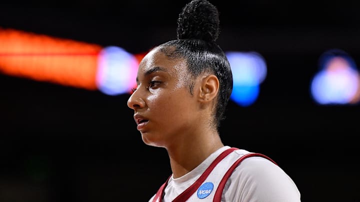 Mar 22, 2025; Los Angeles, California, USA; USC Trojans guard JuJu Watkins (12) during the second quarter of an NCAA Tournament game against the UNC Greensboro Spartans at Galen Center. 