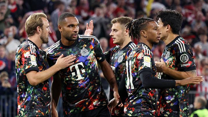 Bayern Munich players celebrating a goal during win against Union Berlin on matchday 4 of the Bundesliga.