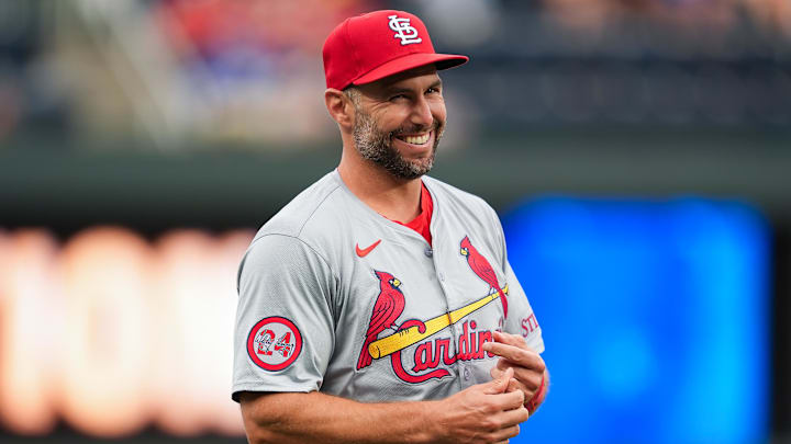 Aug 9, 2024; Kansas City, Missouri, USA; St. Louis Cardinals first baseman Paul Goldschmidt (46) prior to a game against the Kansas City Royals at Kauffman Stadium. Mandatory Credit: Jay Biggerstaff-Imagn Images Aug 9, 2024; Kansas City, Missouri, USA; St. Louis Cardinals first baseman Paul Goldschmidt (46) prior to a game against the Kansas City Royals at Kauffman Stadium. Mandatory Credit: Jay Biggerstaff-Imagn Images