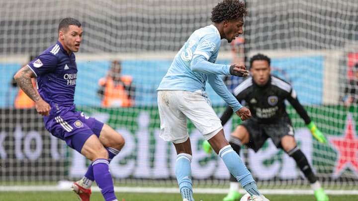 Oct 2, 2022; Harrison, New Jersey, USA; New York City FC forward Talles Magno (43) scores a goal