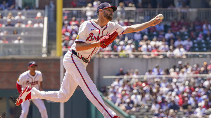 Apr 7, 2024; Cumberland, Georgia, USA; Atlanta Braves starting pitcher Chris Sale (51) pitches Apr 7, 2024; Cumberland, Georgia, USA; Atlanta Braves starting pitcher Chris Sale (51) pitches