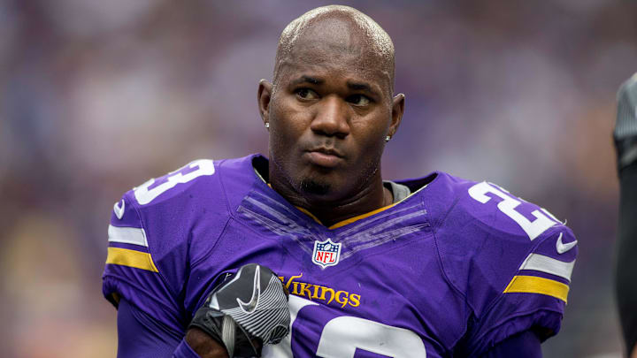 Minnesota Vikings cornerback Terence Newman (23) rests during an injury timeout in the game with the San Diego Chargers in the second quarter at U.S. Bank Stadium. The Minnesota Vikings win 23-10.