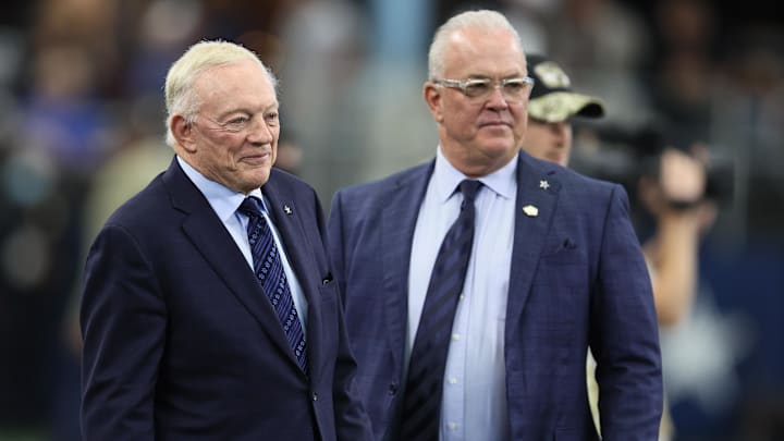 Dallas Cowboys owner Jerry Jones with his son Stephen Jones