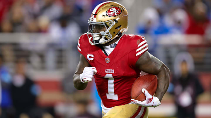 Dec 30, 2024; Santa Clara, California, USA; San Francisco 49ers wide receiver Deebo Samuel Sr. (1) during the game against the Detroit Lions at Levi's Stadium. 