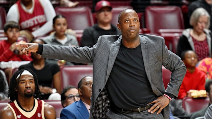 Feb 17, 2026; Tallahassee, Florida, USA; Boston College Eagles head coach Earl Grant during the first half against the Florida State Seminoles at Donald L. Tucker Center. Mandatory Credit: Melina Myers-Imagn Images