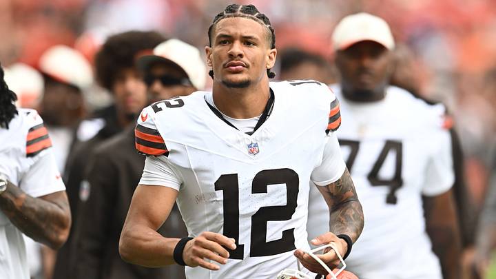 Aug 22, 2026; Cleveland, Ohio, USA; Cleveland Browns wide receiver Denzel Boston (12) during the first half at Huntington Bank Field. Mandatory Credit: Ken Blaze-Imagn Images Aug 22, 2026; Cleveland, Ohio, USA; Cleveland Browns wide receiver Denzel Boston (12) during the first half at Huntington Bank Field. Mandatory Credit: Ken Blaze-Imagn Images