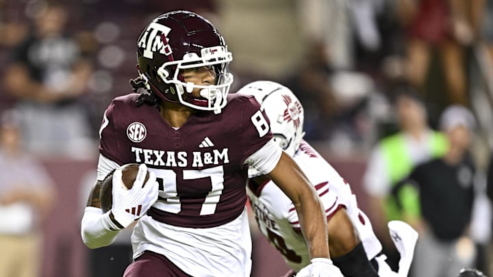 Texas A&M Aggies wide receiver Ashton Bethel-Roman (87) runs the ball during the second half against the New Mexico State Aggies at Kyle Field. Texas A&M Aggies wide receiver Ashton Bethel-Roman (87) runs the ball during the second half against the New Mexico State Aggies at Kyle Field.