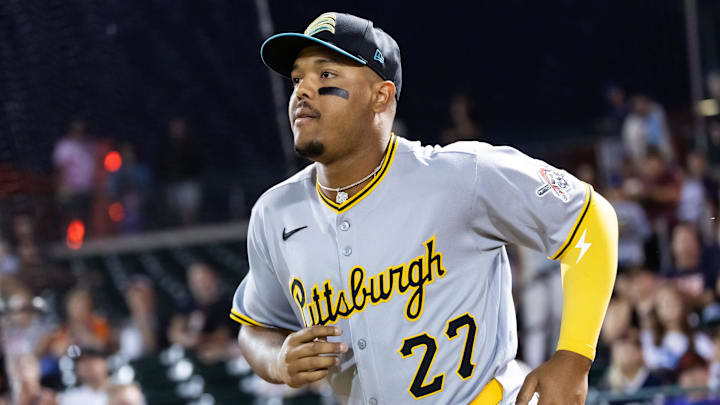 Nov 9, 2025; Mesa, AZ, USA; Pittsburgh Pirates outfielder Esmerlyn Valdez during the Arizona Fall League Fall Stars Game at Sloan Park. Mandatory Credit: Mark J. Rebilas-Imagn Images Nov 9, 2025; Mesa, AZ, USA; Pittsburgh Pirates outfielder Esmerlyn Valdez during the Arizona Fall League Fall Stars Game at Sloan Park. Mandatory Credit: Mark J. Rebilas-Imagn Images