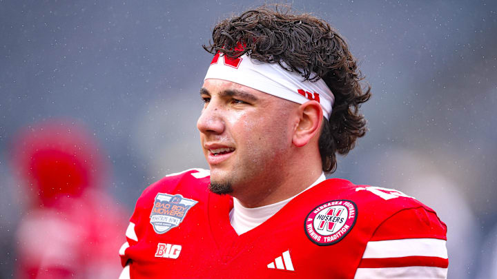 Dec 28, 2024; Bronx, NY, USA; Nebraska Cornhuskers quarterback Dylan Raiola (15) looks on before the game against the Boston College Eagles at Yankee Stadium.