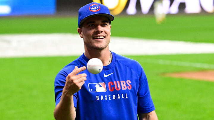 Oct 6, 2025; Milwaukee, Wisconsin, USA; Chicago Cubs third baseman Matt Shaw (6) warms up before the game against the Milwaukee Brewers during game two of the NLDS round for the 2025 MLB playoffs at American Family Field. Mandatory Credit: Benny Sieu-Imagn Images Oct 6, 2025; Milwaukee, Wisconsin, USA; Chicago Cubs third baseman Matt Shaw (6) warms up before the game against the Milwaukee Brewers during game two of the NLDS round for the 2025 MLB playoffs at American Family Field. Mandatory Credit: Benny Sieu-Imagn Images