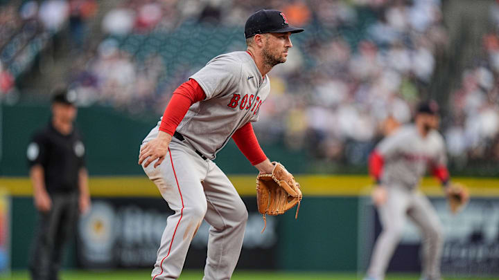 Boston Red Sox third baseman Alex Bregman (2) looks on during the fourth inning against the Detroit Tigers at Comerica Park in Detroit on Wednesday, May 14, 2025.