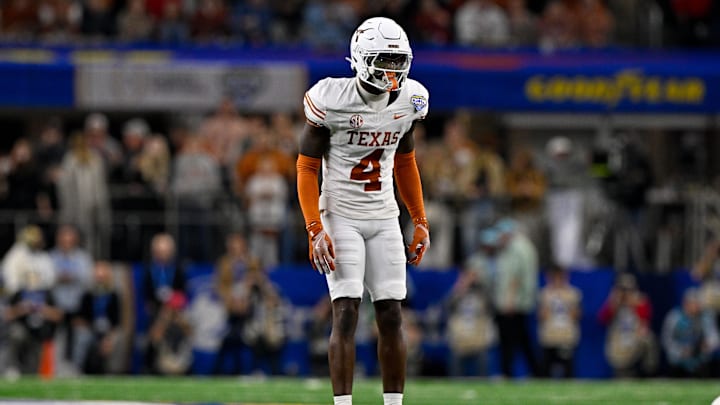 Texas Longhorns defensive back Andrew Mukuba in action during the game against the Ohio State Buckeyes. Texas Longhorns defensive back Andrew Mukuba in action during the game against the Ohio State Buckeyes.