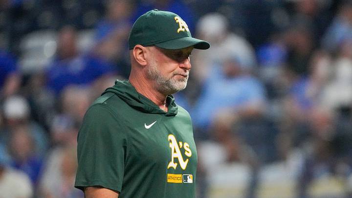 Aug 19, 2026; Kansas City, Missouri, USA; Athletics manager Mark Kotsay (7) returns to the dugout after a pitching change against the Kansas City Royals during the sixth inning at Kauffman Stadium. Mandatory Credit: Denny Medley-Imagn Images Aug 19, 2026; Kansas City, Missouri, USA; Athletics manager Mark Kotsay (7) returns to the dugout after a pitching change against the Kansas City Royals during the sixth inning at Kauffman Stadium. Mandatory Credit: Denny Medley-Imagn Images