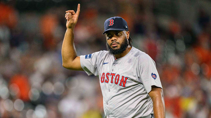 Aug 17, 2024; Baltimore, Maryland, USA; Boston Red Sox pitcher Kenley Jansen (74) reacts after finishing the game between the Baltimore Orioles and the Boston Red Sox at Oriole Park at Camden Yards. Mandatory Credit: Reggie Hildred-Imagn Images Aug 17, 2024; Baltimore, Maryland, USA; Boston Red Sox pitcher Kenley Jansen (74) reacts after finishing the game between the Baltimore Orioles and the Boston Red Sox at Oriole Park at Camden Yards. Mandatory Credit: Reggie Hildred-Imagn Images