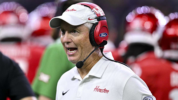 Houston Cougars head coach Willie Fritz reacts during the second half against the Louisiana State Tigers.