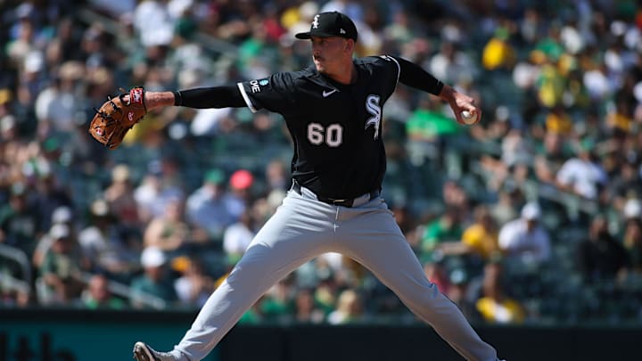 Apr 19, 2026; West Sacramento, California, USA; Chicago White Sox pitcher Bryan Hudson (60) throws to a Athletics batter during the eighth inning  at Sutter Health Park. Mandatory Credit: Scott Marshall-Imagn Images