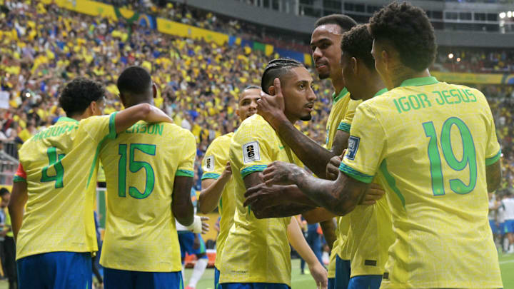 Raphinha marcou dois gols no último jogo do Brasil, contra o Peru, em Brasília (DF)