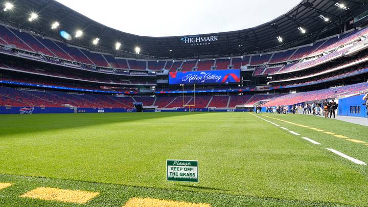 The new natural grass surface at Highmark Stadium as seen from the field level during a media tour of the new venue on Tuesday, June 23, 2026, in Orchard Park, New York. The new natural grass surface at Highmark Stadium as seen from the field level during a media tour of the new venue on Tuesday, June 23, 2026, in Orchard Park, New York.