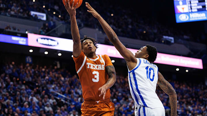 Texas Longhorns forward Dailyn Swain goes to the basket against Kentucky Wildcats forward Brandon Garrison during the first half at Rupp Arena at Central Bank Center. Texas Longhorns forward Dailyn Swain goes to the basket against Kentucky Wildcats forward Brandon Garrison during the first half at Rupp Arena at Central Bank Center.
