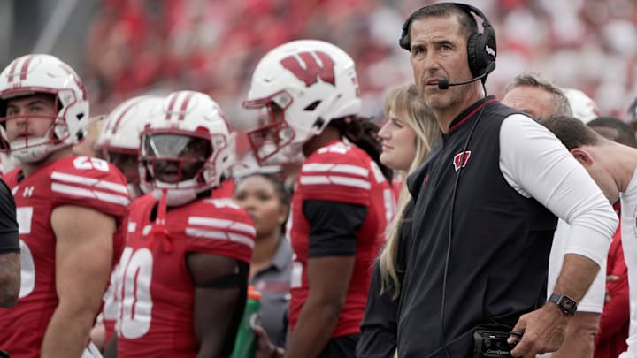 Wisconsin head coach Luke Fickell is shown during the third quarter of their game against Maryland Saturday, September 20, 2025 at Camp Randall Stadium in Madison, Wisconsin.
