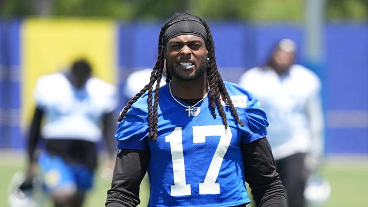 Jun 2, 2026; Woodland Hills, CA, USA; Los Angeles Rams receiver Davante Adams (17) during organized team activities at Rams Practice Facility. Mandatory Credit: Kirby Lee-Imagn Images