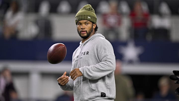 Nov 3, 2025; Arlington, Texas, USA; Arizona Cardinals quarterback Kyler Murray (1) looks on from the field before the game between the Dallas Cowboys and the Arizona Cardinals at AT& T Stadium. Mandatory Credit: Jerome Miron-Imagn Images Nov 3, 2025; Arlington, Texas, USA; Arizona Cardinals quarterback Kyler Murray (1) looks on from the field before the game between the Dallas Cowboys and the Arizona Cardinals at AT& T Stadium. Mandatory Credit: Jerome Miron-Imagn Images