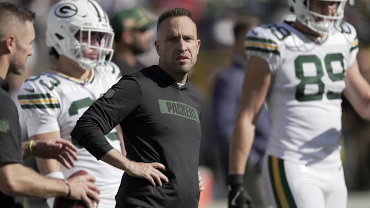 Oct 20, 2024; Green Bay, Wisconsin, USA; Green Bay Packers defensive coordinator Jeff Hafley is shown before their game against the Houston Texans at Lambeau Field.