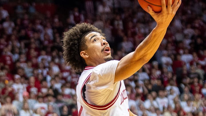 Indiana's Myles Rice (2) shoots during the Indiana versus Penn St. mens basketball game at Simon Skjodt Assembly Hall on Wednesday, Feb. 26, 2025.