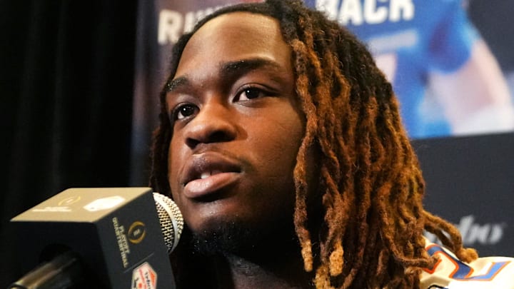 Boise State Broncos running back Ashton Jeanty speaks to the media at Fiesta Bowl Media Day. 