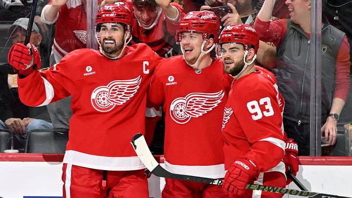 Detroit Red Wings forwards Dylan Larkin, Lucas Raymond and Alex DeBrincat Detroit Red Wings forwards Dylan Larkin, Lucas Raymond and Alex DeBrincat