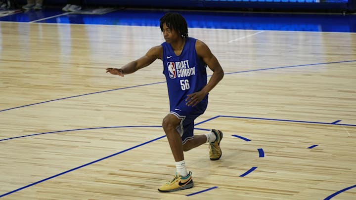 May 13, 2025; Chicago, Il, USA; Tre Johnson (56) participates in the 2025 NBA Draft Combine at Wintrust Arena. Mandatory Credit: David Banks-Imagn Images