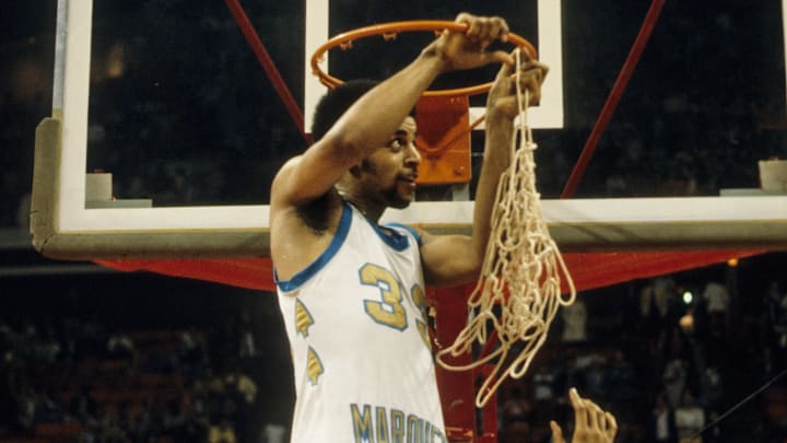 Mar 28, 1977; Atlanta, GA, USA; FILE PHOTO; Marquette Golden Eagles forward Bernard Toone (33) cuts