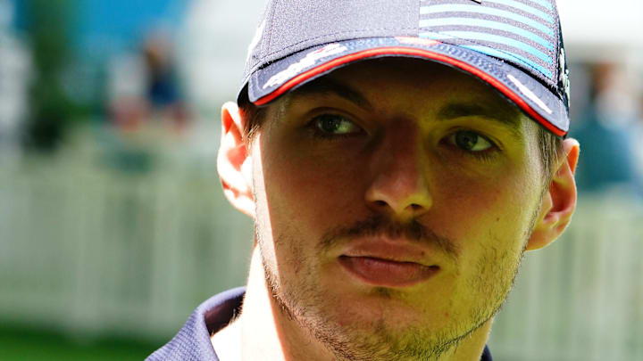 May 5, 2024; Miami Gardens, Florida, USA; Red Bull Racing driver Max Verstappen (1) arrives in the paddock before the Miami Grand Prix at Miami International Autodrome. Mandatory Credit: John David Mercer-USA TODAY Sports