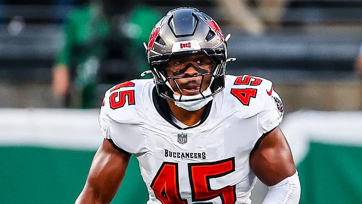 Aug 14, 2026; East Rutherford, New Jersey, USA; Tampa Bay Buccaneers linebacker Josiah Trotter (45) pursues during the first half against New York Jets at MetLife Stadium. Mandatory Credit: Vincent Carchietta-Imagn Images Aug 14, 2026; East Rutherford, New Jersey, USA; Tampa Bay Buccaneers linebacker Josiah Trotter (45) pursues during the first half against New York Jets at MetLife Stadium. Mandatory Credit: Vincent Carchietta-Imagn Images