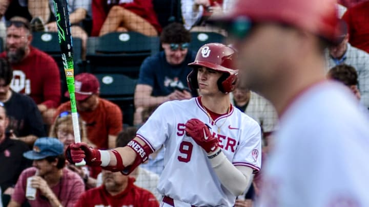 Oklahoma infielder Camden Johnson prepares for an at-bat against Arizona State.