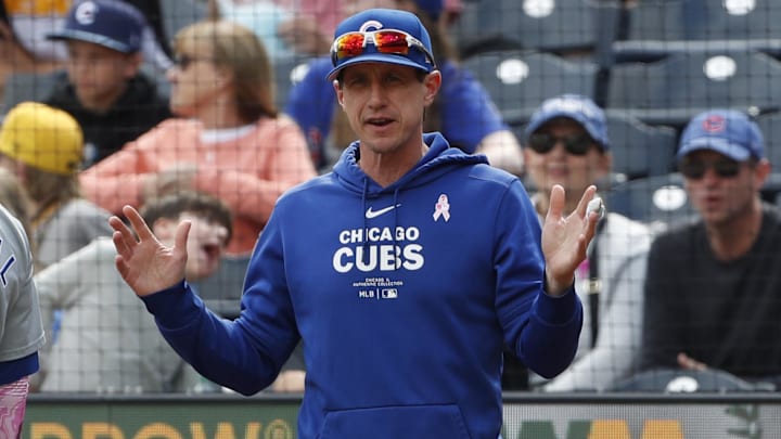 May 12, 2024; Pittsburgh, Pennsylvania, USA;  Chicago Cubs manager Craig Counsell (30) reacts against the Pittsburgh Pirates during the seventh inning at PNC Park.