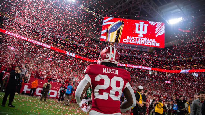 Indiana's Khobie Martin celebrates after the College Football Playoff national championship. Indiana's Khobie Martin celebrates after the College Football Playoff national championship.