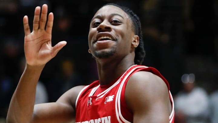 Wisconsin Badgers guard John Blackwell (25) waves to the Purdue Boilermakers student section Saturday, Feb. 15, 2025, after the NCAA men’s basketball game at Mackey Arena in West Lafayette, Ind. Wisconsin Badgers won 94-84. Wisconsin Badgers guard John Blackwell (25) waves to the Purdue Boilermakers student section Saturday, Feb. 15, 2025, after the NCAA men’s basketball game at Mackey Arena in West Lafayette, Ind. Wisconsin Badgers won 94-84.